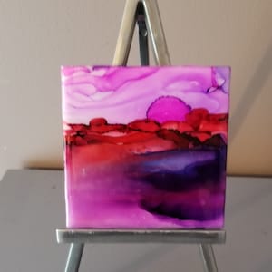 Original Alcohol Ink painting/Tile Coaster Moonscape
