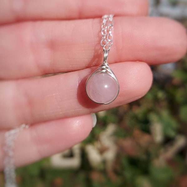 Rose Quartz Sterling Silver Necklace | 8mm Gemstone Pendant | Dainty Crystal Jewellery