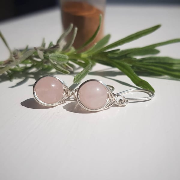 Rose Quartz Sterling Silver Drop Earrings | Dainty Crystal Jewellery