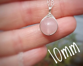 Rose Quartz Sterling Silver Necklace | 10mm Gemstone Pendant