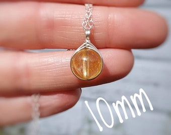 Citrine Sterling Silver Necklace | 10mm Gemstone Pendant