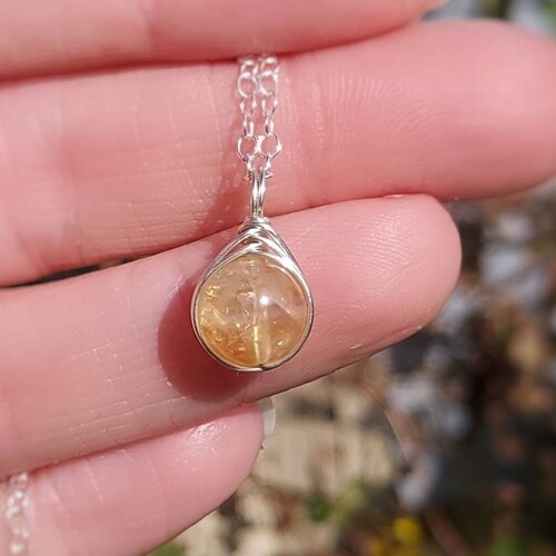 Citrine Sterling Silver Necklace 8mm 