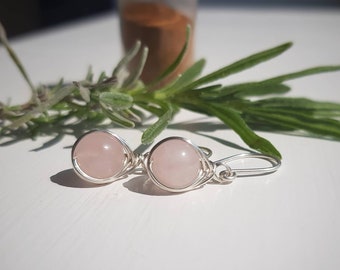 Rose Quartz Sterling Silver Drop Earrings | Dainty Crystal Jewellery