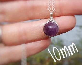 Amethyst Sterling Silver Necklace | 10mm Gemstone Pendant