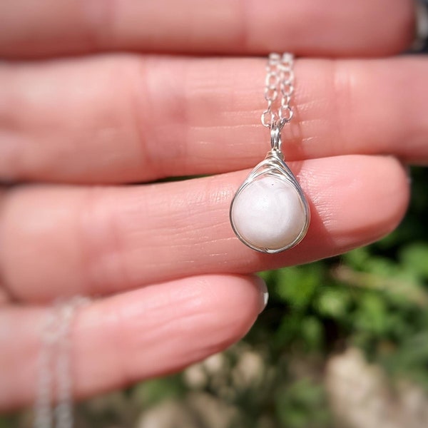 White Agate Sterling Silver Necklace | White Lace Agate | 8mm Gemstone Pendant