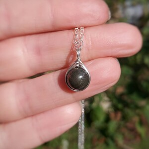 Pyrite Sterling Silver Necklace | 8mm Gemstone Pendant | Dainty Healing Crystal Jewellery