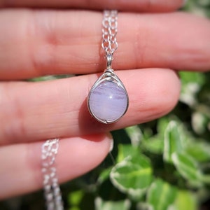 Blue Lace Agate Sterling Silver Necklace | Gemstone Pendant | Dainty Crystal Healing Jewellery