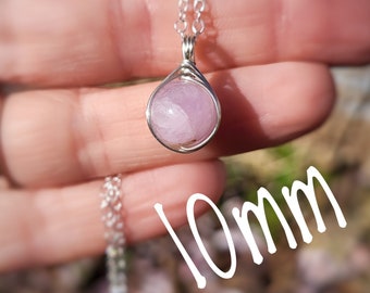 Kunzite Sterling Silver Necklace | 10mm Gemstone Pendant | Dainty Crystal Jewellery