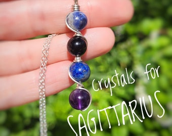 Sagittarius Star Sign Necklace | Crystals for Sagittarius | Sterling Silver Sagittarius Pendant