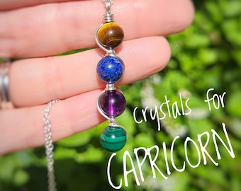 Capricorn Star Sign Necklace | Crystals for Capricorn | Sterling Silver Capricorn Pendant