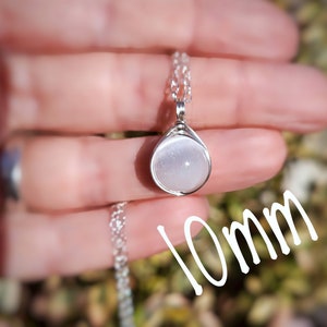 Selenite Sterling Silver Necklace 10mm Gemstone Pendant Dainty Crystal Jewellery image 1