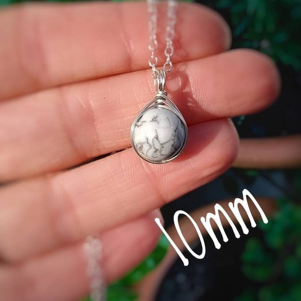 Howlite Sterling Silver Necklace | 10mm Gemstone Pendant | Dainty Crystal Jewellery