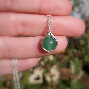 Green Aventurine Sterling Silver Necklace | 8mm Gemstone Pendant | Dainty Crystal Jewellery