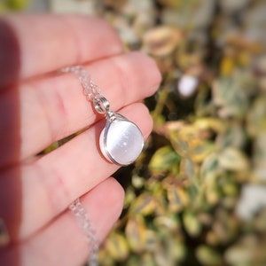 Selenite Sterling Silver Necklace 10mm Gemstone Pendant Dainty Crystal Jewellery image 2
