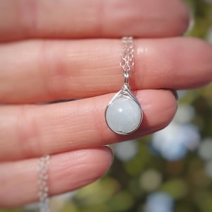 Aquamarine Sterling Silver Necklace | 8mm Gemstone Pendant | March Birthstone Necklace | Dainty Crystal Jewellery