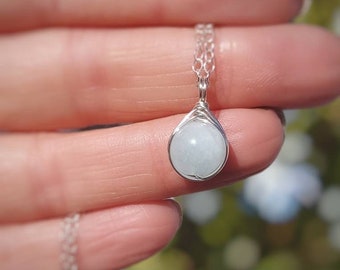 Aquamarine Sterling Silver Necklace | 8mm Gemstone Pendant | March Birthstone Necklace | Dainty Crystal Jewellery