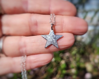 Hammered Star Sterling Silver Necklace | 15mm Pendant | Celestial Jewellery