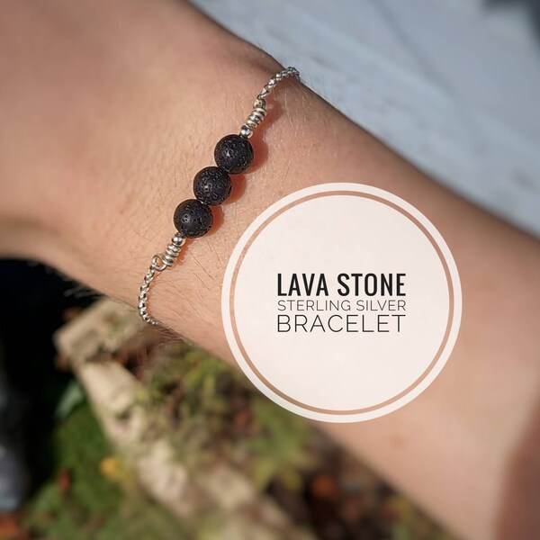 Lava Stone Sterling Silver Bracelet | Gemstone Bracelet | Dainty Crystal Jewellery