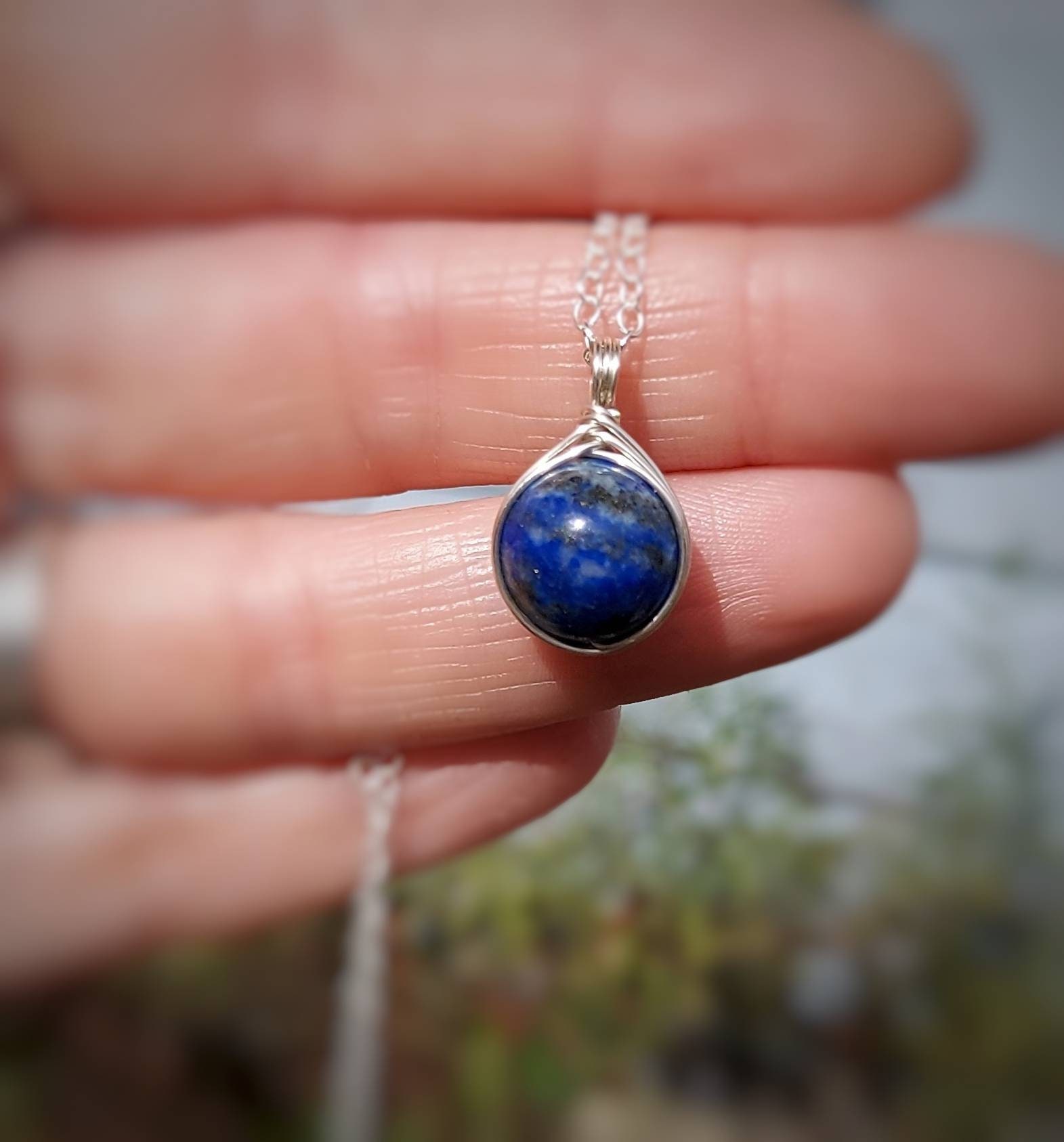 Lapis Lazuli Sterling Silver Necklace 10mm Gemstone Pendant Etsy