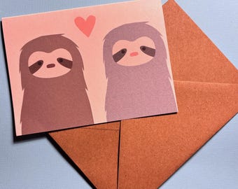 A6 sloth greeting card, couples card, valentines day, anniversary gift