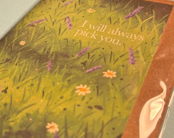 A6 Floral Valentine's Day card | I will always pick you | Daisy and Lavender flowers | Cute Anniversary Quote | Meadow Cottagecore Art
