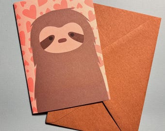 A6 sloth greeting card, Mothers day, Anniversary gift, Love hearts, Valentines day