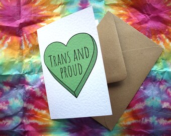 A6 Trans greeting card | Transgender | LQBTQ+ pride | Love heart | LGBTQIA gift | Coming out card