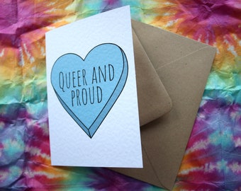 A6 Queer greeting card | LQBTQ+ pride | Love heart | LGBTQIA gift | Coming out greeting card | Gay Pride print