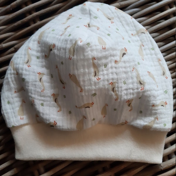 Mütze für Baby Beanie Sommerm creme Gans  Ente Musselinmütze, Babymütze, Baby-Accessoires, 39-46cm KU, Geburt, Erstausstattung