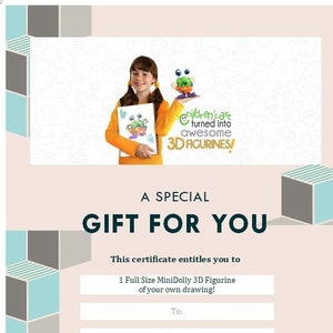 CERTIFICADO DE PRESENTE MINIDOLLY - Transformando desenhos e obras de arte infantis em estatuetas 3D personalizadas, brinquedos exclusivos e esculturas personalizadas