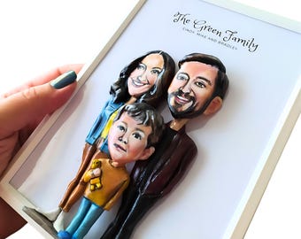 Custom Family Figurine with Photo Frame: 3D Printed, Hand-Painted, Magnetic