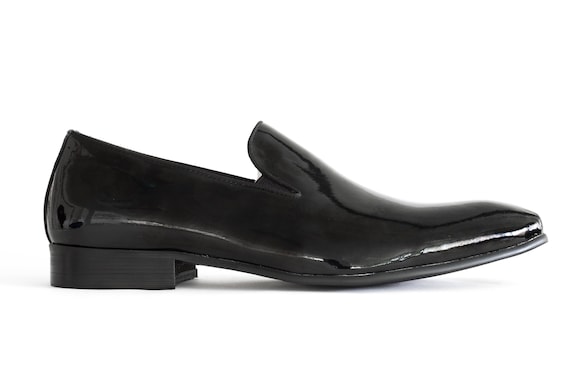 mens black patent loafers