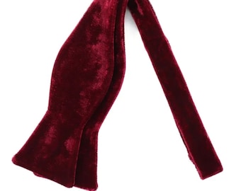 Burgundy wine Red butterfly Velvet Bowtie. Handmade wedding Self Tie velvet Bowtie.