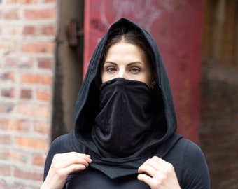 Kapuzenschal, schwarze Balaclava, Gesichtsmaske, Ninja-Kostüm, Halloween-Kostüm, Rave-Kapuze, Assassinen-Kapuze, Kostümmasken, Schal-Maske,