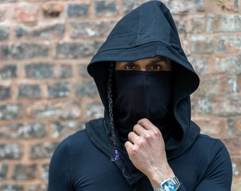 Cagoule noire, masque complet, costume de ninja, costume d'Halloween, cagoule rave, cagoule assassin, masques de costume, masque écharpe, homme