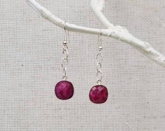 Fuchsia Crystal Drop Earrings, Vibrant Chain Drops, Delicate Crystal Pendant Drop Earrings, Pink Chain Drop Earrings