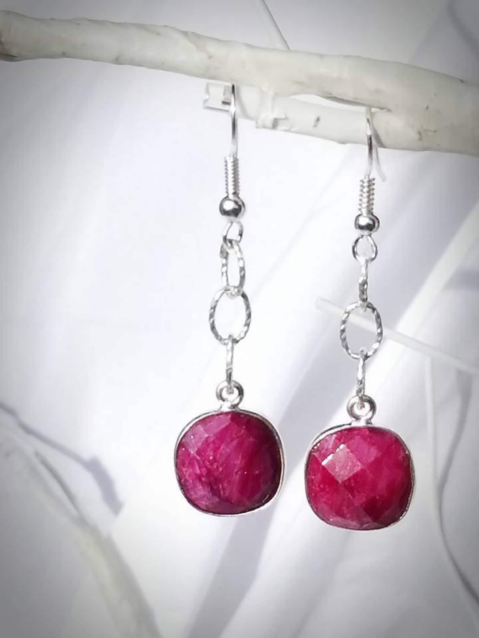 Fuchsia Crystal Drop Earrings Vibrant Chain Drops Delicate Etsy