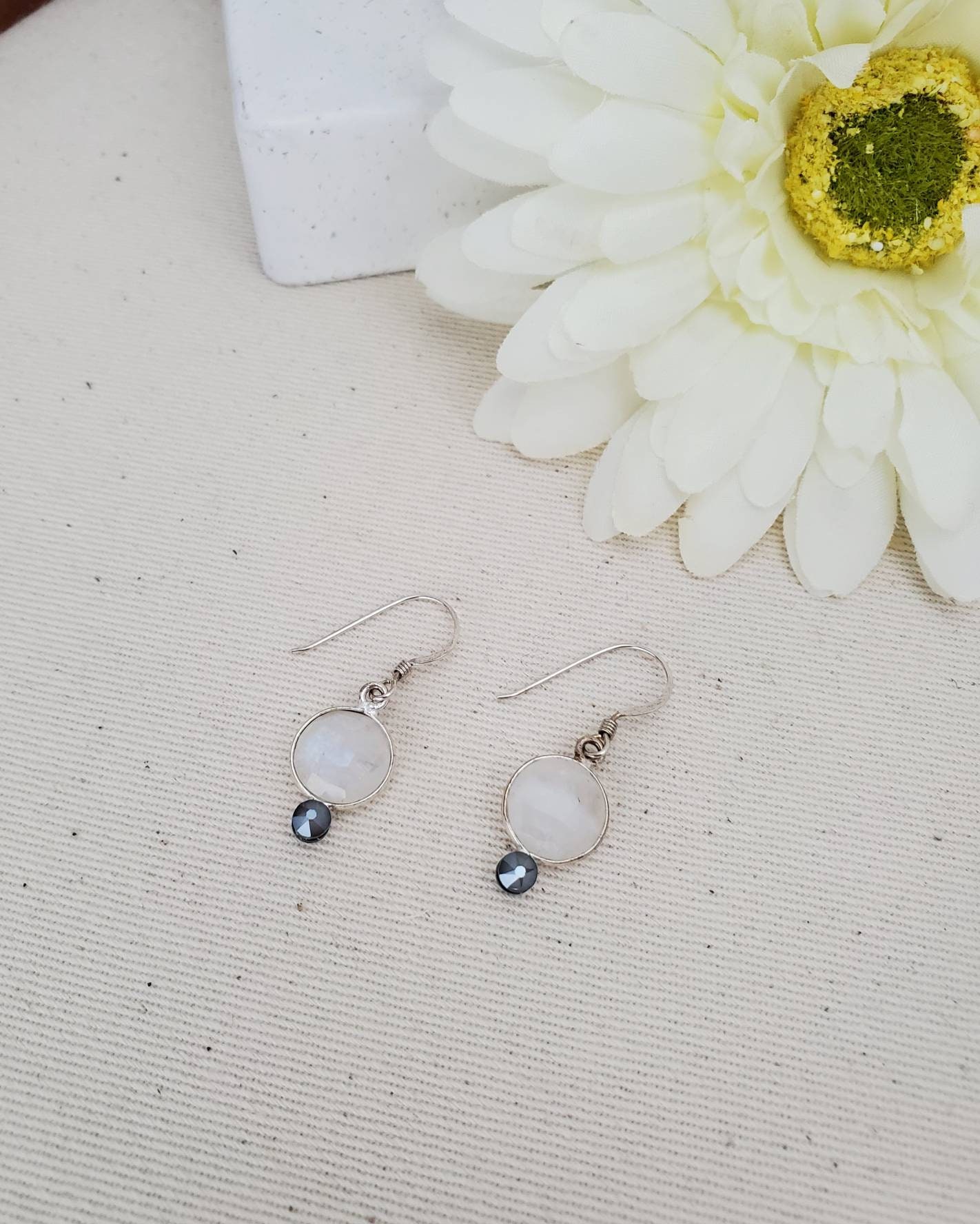 White Crystal Round Crystal Drop Earrings, Crystal Drop Earrings