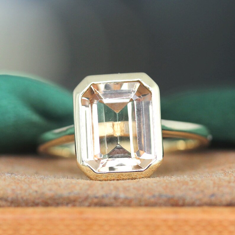 14k Rose Gold 5mm*7mm Emerald Cut Natural Morganite Wedding Ring Engagement Ring Anniversary Ring Promise Ring