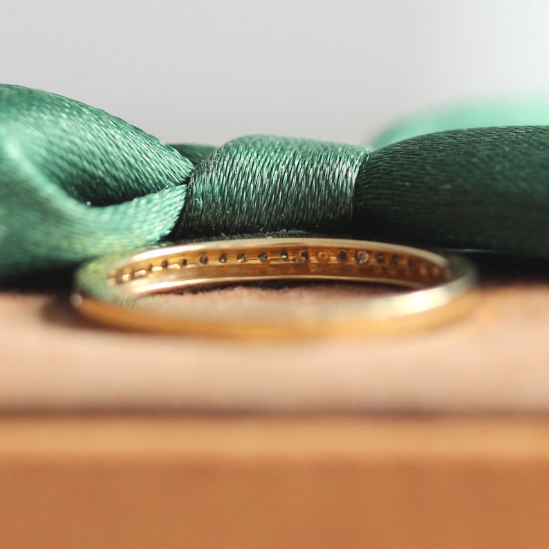 Wedding Ring Band Solid 14K Yellow Gold Ring Diamond Band Half Eternity Diamond Ring Stackable Match Ring Bridal Band Elegant
