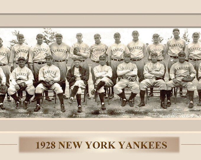 Vintage 1928 New York Yankees Panoramic Print 11.750 X 36  W/Double Faux Matte