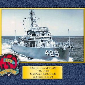 USS Detector MSO-429 Custom Personalized 8.5 X 11 Print of US Navy Ships Unique Gift Idea for any Occasions