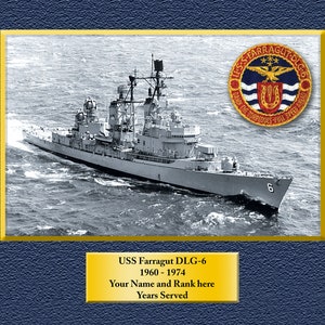 USS Farragut DLG-6 Custom Personalized 8.5 X 11 Print of US Navy Ships Unique Gift Idea for any Occasions