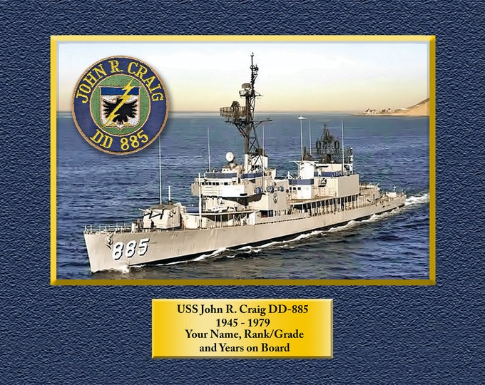 USS John R. Craig DD-885 Custom Personalized 8.5 X 11 Print of US Navy Ships Unique Gift Idea for any Occasions
