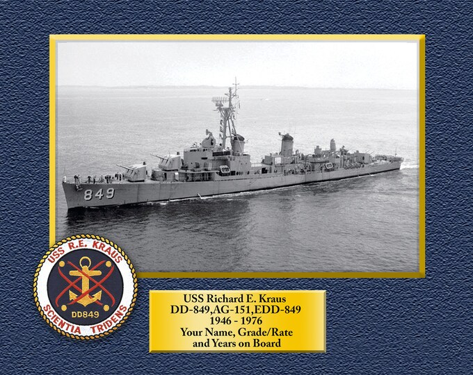 USS Richard E Kraus DD-EDD849 Custom Personalized 8.5 X 11 Print of US Navy Ships Unique Gift Idea for any Occasions