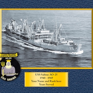 USS Sabine AO-25 Custom Personalized 8.5 X 11 Print of US Navy Ships Unique Gift Idea for any Occasions