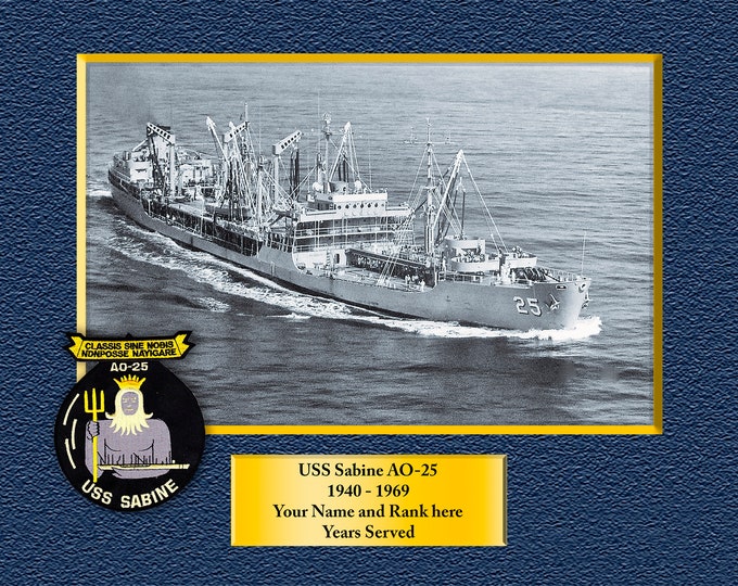 USS Sabine AO-25 Custom Personalized 8.5 X 11 Print of US Navy Ships Unique Gift Idea for any Occasions