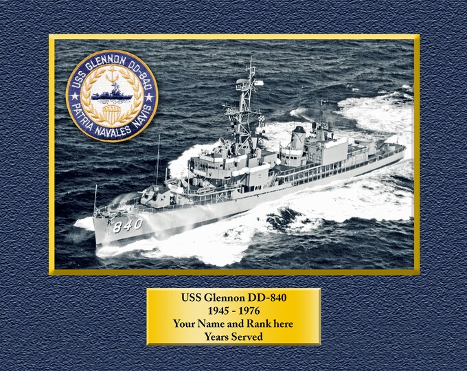 USS GLENNON DD840 Custom Personalized 8.5 X 11 Print of US Navy Ships Unique Gift Idea for any Occasions