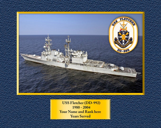USS Fletcher DD-992 Custom Personalized 8.5 X 11 Print of US Navy Ships Unique Gift Idea for any Occasions