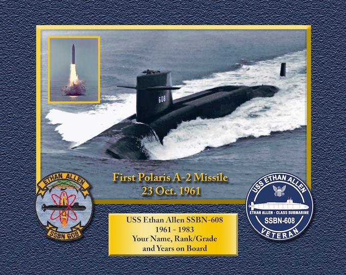 USS Ethan Allen SSBN-608 Custom Personalized 8.5 X 11 Print of US Navy Ships Unique Gift Idea for any Occasions